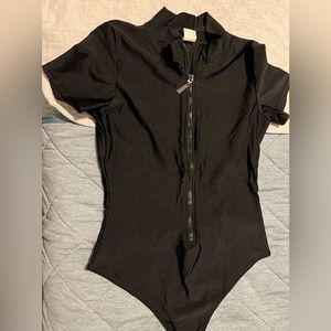 2/$12 JNK Zip-Front Short Sleeve Bodysuit - Black